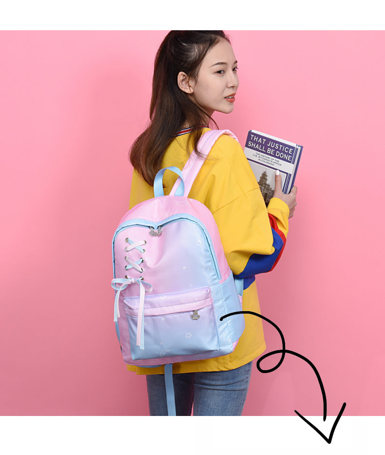 Vvsha Women Printing Backpacks Gradient Color School Bags for Teenage Girls School Shoulder Bags Waterproof Bookbag Mochila Sac A Dos