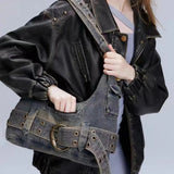 Vvsha - Trendy Women Vintage Denim Punk Shoulder Bag Design Y2k Streetwear Grunge Handbag Cool Girls Retro Gothic Casual Underarm Bags