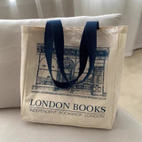 Vvsha - Women Canvas Shoulder Bag London Books Print Ladies Casual Handbag Tote Bag Reusable Large Capacity Cotton Shopping Beach Bag