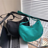 Vvsha - Casual Canvas Bag Shoulder Bags Large Capacity Crossbody Bag Women Solid Simple Multifunction Handbags Half Moon Shape Sling Bag