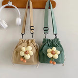 Vvsha - Women'S Bag Drawstring Crossbody Bag For Girls Cute Canvas Bucket Shoulder Bag Fashion Handbag Messenger Bag For Travel Vacation