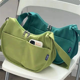 Vvsha - Casual Canvas Bag Shoulder Bags Large Capacity Crossbody Bag Women Solid Simple Multifunction Handbags Half Moon Shape Sling Bag