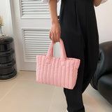 Vvsha - New Pink Ladies Tote Bags Large Capacity Cotton Padded Bolsa Solid Color Casual Fashion Luxuy Shoulder Simple Nylon Elegant Bag