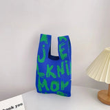 Vvsha - Women's Knot Wrist Bag Top Handle Bag Graffiti Knit Tote Bag Shopper Purses Large Capacity Chic Clutch Crochet Woven Handbags