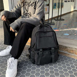 Vvsha Backpacks Preppy Students Backpack Large Capacity Button Travel Bag Solid Simple Harajuku Chic Fashion Retro Unisex High Street