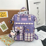 Vvsha Vintage Casual Women Plaid Purple Backpacks 2022 New Fashion Black Cow Pattern Travel Bag for Teenager Girls Backpack School Bag