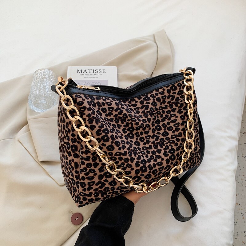 Christmas Gift [EAM] Handle Bag Female Wallet Retro PU Leather Lux Shoulder Bag New 2021 Fashion Shopper  Leopard Chain Clutch Autumn 18A5678