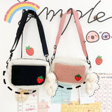 Christmas Gift Japanese Lamb Wool Plush Crossbody Bag New Autumn And Winter Square Shoulder Bag Cute Strawberry Embroidery Small Messenger Bag