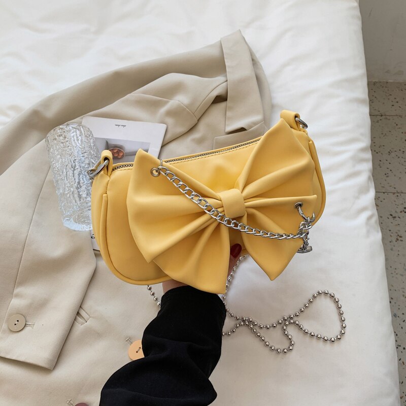 Christmas Gift Bow-knot Small Shoulder Bags for Women 2021 Trend Chain Messenger Bag Ladies Chic Pu Leather Crossbody Bag Simple White Handbags