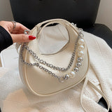 Back to College Vintage Fashion Female Tote Refreshing 2021 High Quality PU Leather Women Pearl chain Designer Handbag Shoulder Messenger Bag