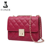 FOXER Women Brand Bag Cow Leather Fashion Crossbody Messenger Bag Designer Chain Lady Shoulder Bag Diamond Lattice Handbag Purse