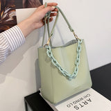 PU Leather Bucket Crossbody Bags for Women 2021 Summer Trendy Lady Shoulder bags Acrylic chain Handbag and Purses composite bags