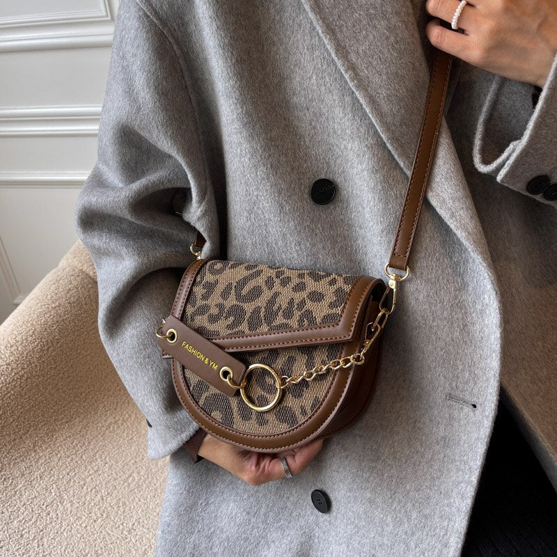 Christmas Gift Leopard Print Saddle Bag 2021 Women Newest Brand Handbags Leather Luxury Fashion Shoulder Crossbody Bags For Ladies INS Hot Sale