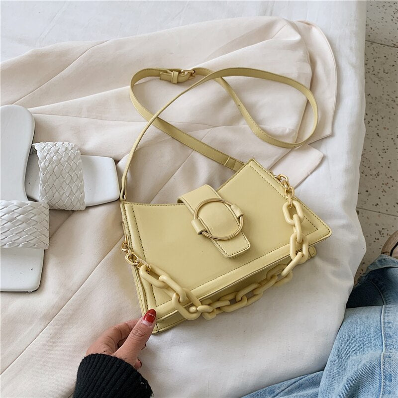 Chain Design PU Leather Crossbody Bags For Women 2021 Fashion Shoulder Simple Bag Lady Travel Handbags and Purses