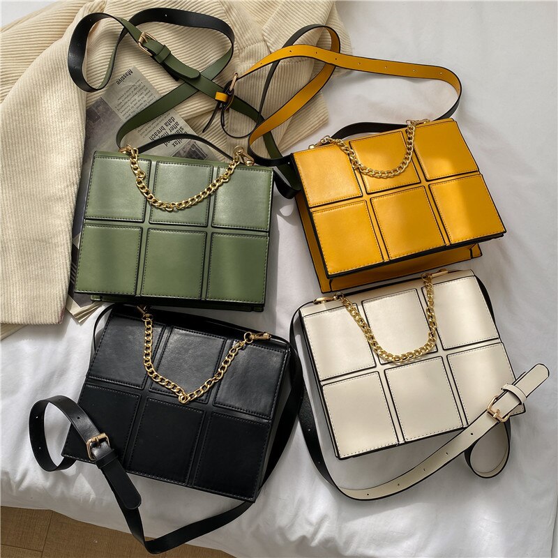 Fashion Women Lattice Pattern Shoulder Crossbody Bag Portable PU Leather Design Handbag Purse Chain Daily Trend Messenger Totes