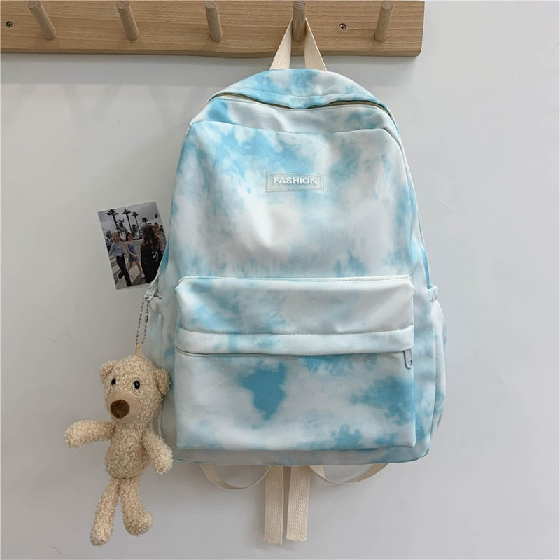 New Tie-dye Canvas Women Backpack Female Lovely Travel Bag Teenage Girls High Quality Schoolbag Lady's Knapsack Small Book Bag