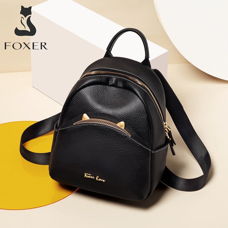 FOXER 100% Cow Genuine Leather Lady Casual Backpack Large Capacity Travel Rucksack for Women Soft Commute Daypack Female Bookbag