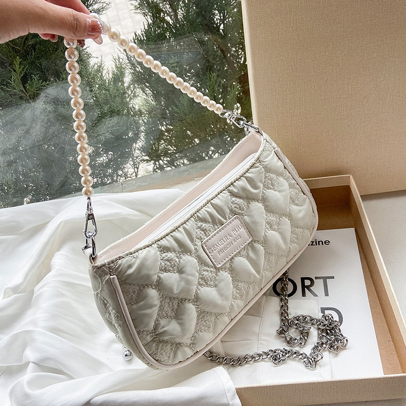 Christmas Gift Luxury brand Pearl Tote bag 2021 Summer New Quality Nylon Women's Designer Handbag Chain Shoulder Messenger Bag Phone Purses