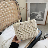 Simple Straw Handbag for Girls Summer Beach Travel Hand Bag Half Moon Hand Woven Rattan Handbags Handle Bags