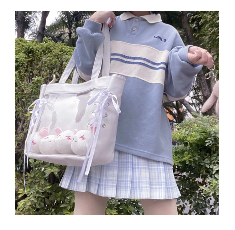 Christmas Gift Classic ItaBag Ribbons Shoulder Bags Women Japanese Transparent One sided Canvas Soft Girls Lovely Little Fresh Clear Ita Bag