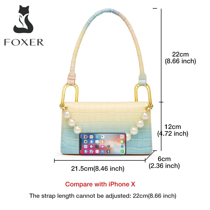 FOXER 2021 Fashion Ladies Underarm Shoulder Bag Niche Design Pearl Chain Handbag Leather Contrast Color Small Square Bag Women