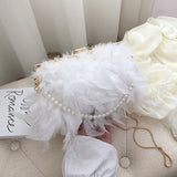 Vvsha White Feather Handbag Women's Evening Clutch Bag Exquisite Pearl Chain Wedding Bridal Shoulder Bag Party Banquet Tote ZD1542