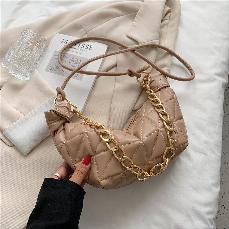 Lattice Pleated Thick Chin Underarm Bag LEFTSIDE New High-quality PU Leather Women's Designer Handbag Luxury Brand Shoulder Bag