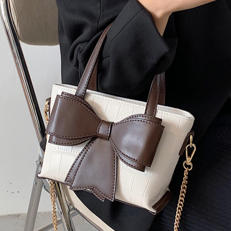 Christmas Gift Crocodile pattern Bow Tote Bucket bag 2021 Fashion New Quality PU Leather Women's Designer Handbag Chain Shoulder Messenger Bag