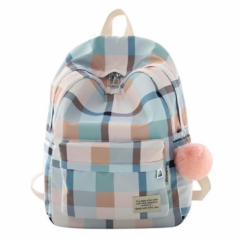 Vvsha Small Fresh Plaid Backpack Female Student Multifunctional Nylon School Bag Large Capacity Outdoor Travel All-Match Package