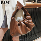 Christmas Gift [EAM] Women New Coffee Small Wrinkled PU Leather Flap Personality All-match Crossbody Shoulder Bag Fashion Tide 2021 18A0003