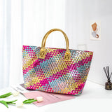Color Woven Large Capacity Tote Bag Women 2020 New Korean Designer Luxury Retro Soft Purse And Handbag Top Quality Shoulder Bag