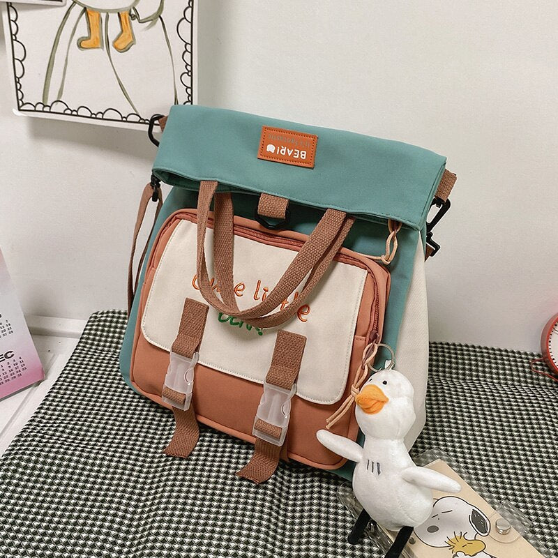 Christmas Gift New multifunctional backpack women's Patchwork contrast nylon outing travel shoulder bag Fashion teen girl student school bag