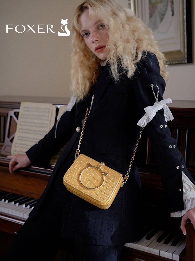 FOXER Fashion Lady Mini Handbag Evening Party Purse Vintage Brand Women Cow Leather Shoulder Crossbody Bags Girl's Clutch Bag