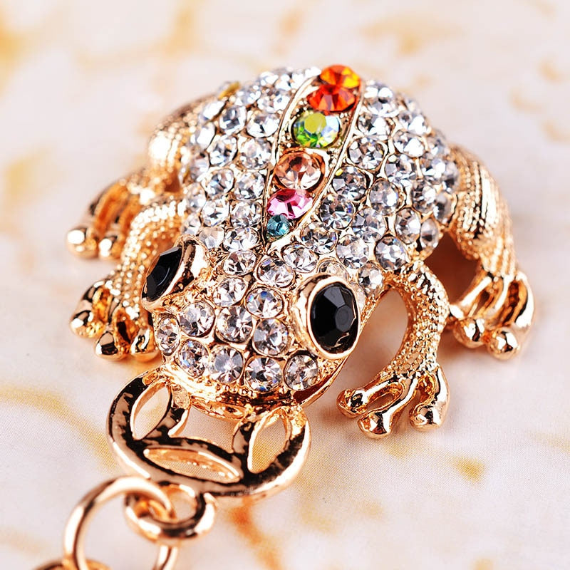 Cute Trinket Rhinestone Gold Coin Frog Key Chains Car Keychain Animal Keyrings Bag Charm Fashion Key Ring Novelty Souvenir