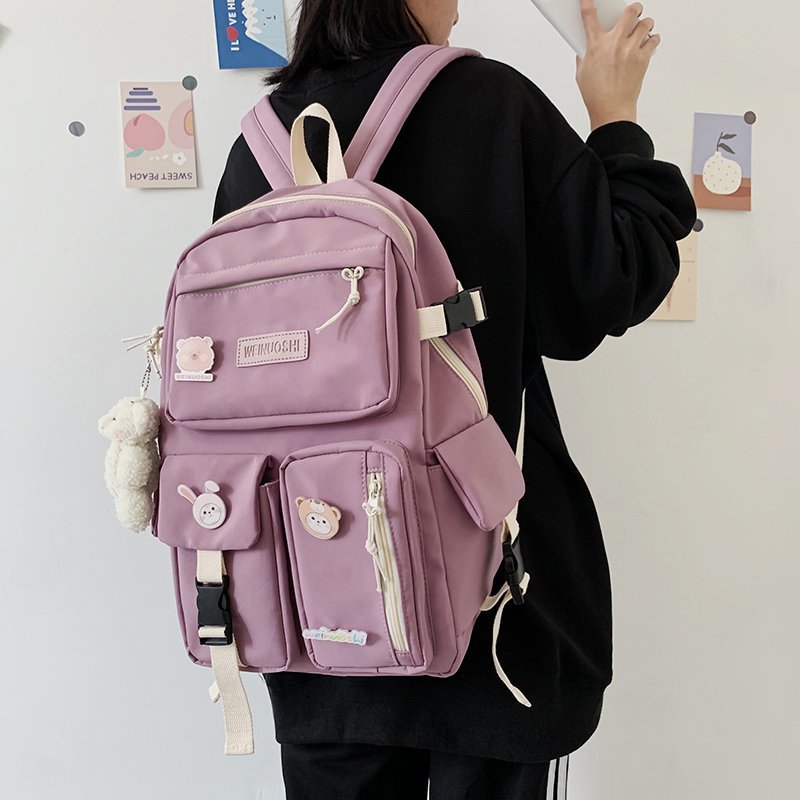 Back to College Multi-pocket Women Preppy Style Backpack Student Cute Schoolbag for Teenage Kawaii Girls Laptop Backpacks Female Travel Book Bag