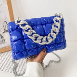 LEFTSIDE Thick Chain Tote Armpit BLUE Bag 2021 Winter New Soft PU Leather Women's Designer Handbag Luxury Brand Shoulder Bag
