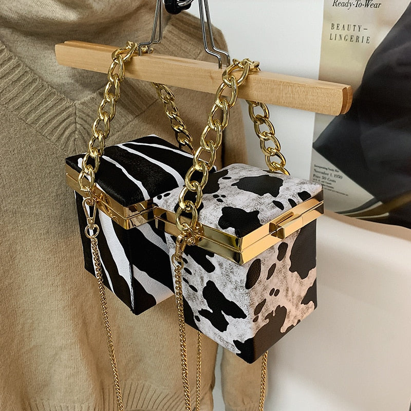 Christmas Gift Zebra Leopard Pattern Pu Leather Box Bags For Women 2020 Mini Chain Shoulder Handbags Female Travel Totes Lady Cross Body Bag