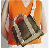 Vvsha Printed Canvas Portable Tote Bags Khaki Green Mini Casual Shopping Bag Youth Shoulder Bag Crossbody Bags for Women Designer Bag