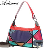 Arliwwi Brand Designer Women Real Leather Handmade Patchwork Handbags With Rivet Colorful Genuine Cow Leather Stud Bag GM01