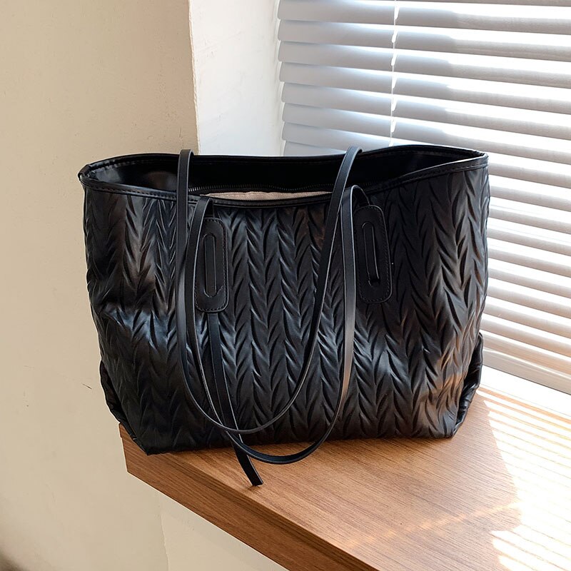 Christmas Gift Large Black Women's Bag 2021 New Casual Pure Color Shoulder Bags Vintage Designer Handbags Flap Luxury Soft Leather Tote Bag Sac