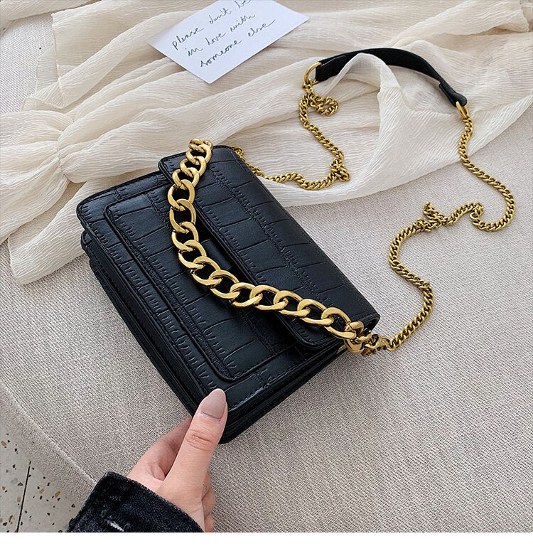 Vintage Fashion Square Tote Bag 2021 New Quality Leather Women's Designer Handbag Crocodile Pattern Chain Shoulder Messenger Bag
