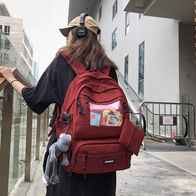 DCIMOR New Multi-pocket Waterproof Nylon Backpack Unisex Large Capacity Travel Bag Fashion Transparent Women Schoolbag Bookbag
