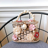 Flower Pearl Women Clutches Evening Bags Rhinestone 2020 Luxury Ladies Diamond Gold Clutch Purse Wedding Party Metal Honeycomb