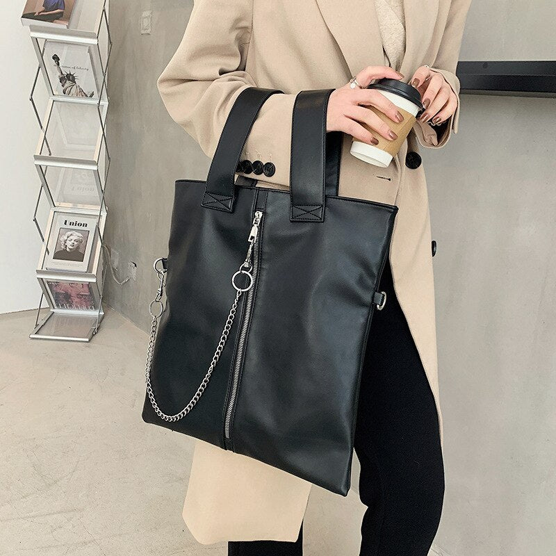 Korean Style women handbag Large Capacity Simple Chain Fashion  female Shoulder Messenger Bag pu leather Casual big totes black