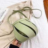 Luxury High Quality leather Hollow out Shoulder Bag for Women 2021 New Handbags Summer Fashion bucket Crossbody Bags Sac A Main
