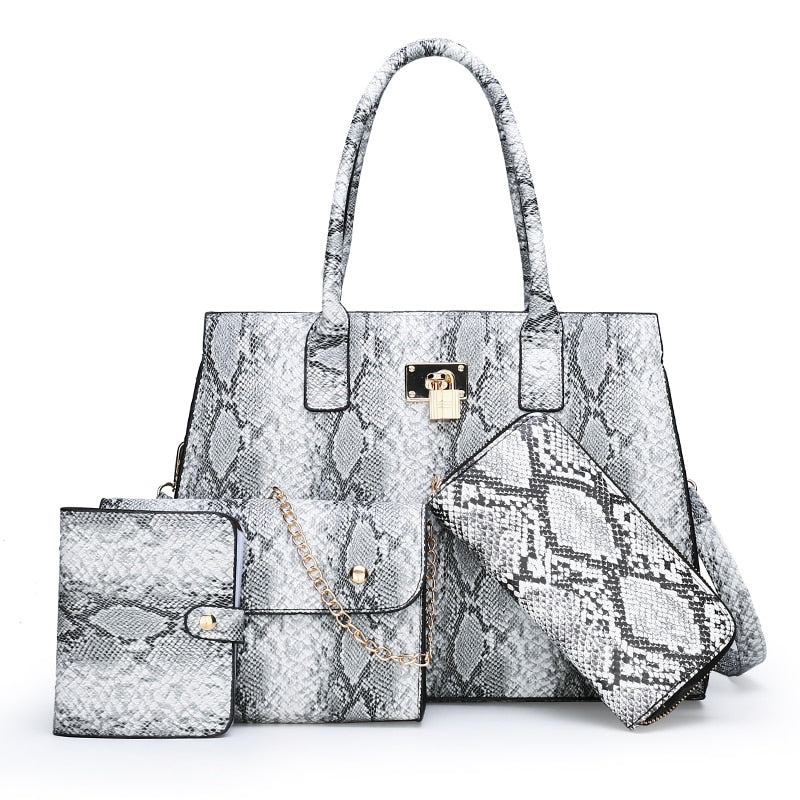 Women Pu Leather Handbags High Quality 4 Pieces Set Shoulder Bag Fashion Designer Ladies Messenger Bags Large Capacity Tote Bags