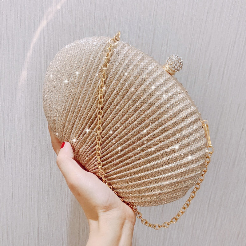 Christmas Gift luxury diamonds sequins shell clutch bag designer clip chain women shoulder bags gold silver lady evening bag small party purse