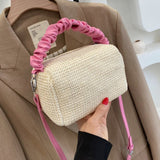 Christmas Gift [EAM] Casual Women New Trendy One-shoulder Armpit Bag Baguette Bag Fashion Folds Straw Woven Handbag Pink Summer 2021 18A3956