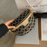 Christmas Gift NEW Unique Bag Design Retro Woolen Chest Bag Chain Waist Bag & Elegant Shoulder Bag Messenger Bag Width 24cm