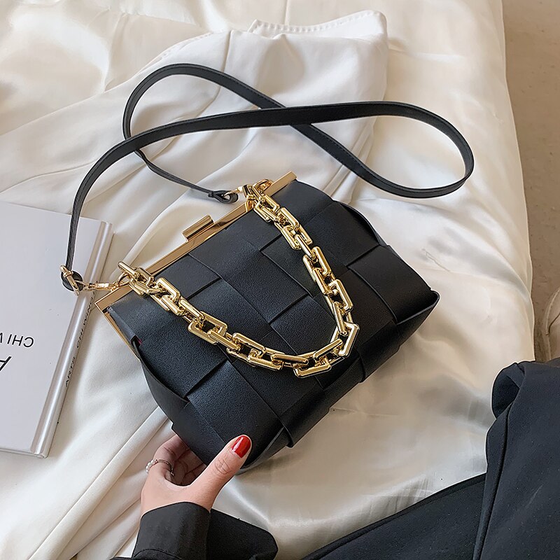 Vintage Weave Tote Bags Chain Crossbody Bag 2021 Fashion New High Quality PU Leather Women Designer Handbag Travel Shoulder Bag